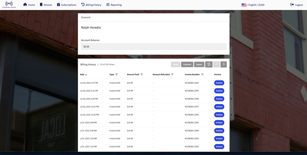 Hosted Customer Payment Portal - Payment History